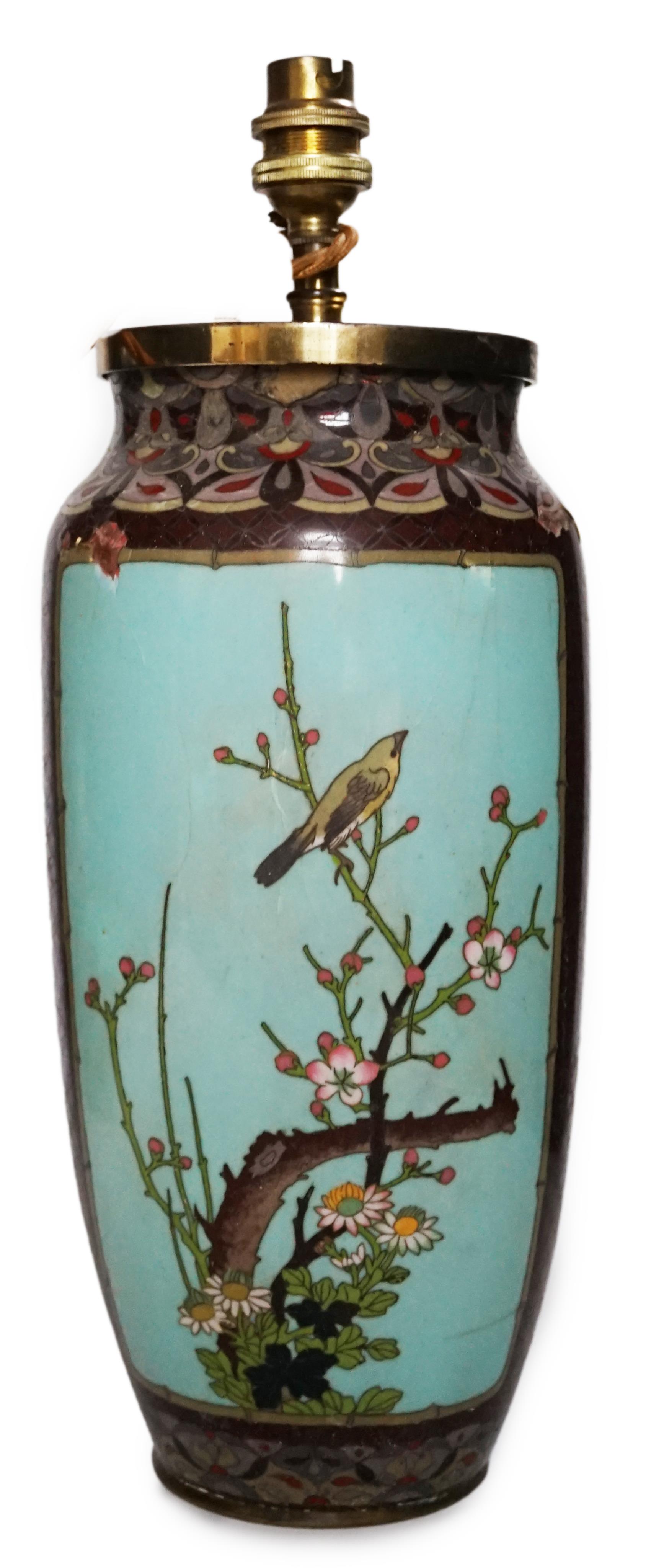 A Japanese cloisonne vase, now mounted as a lamp base